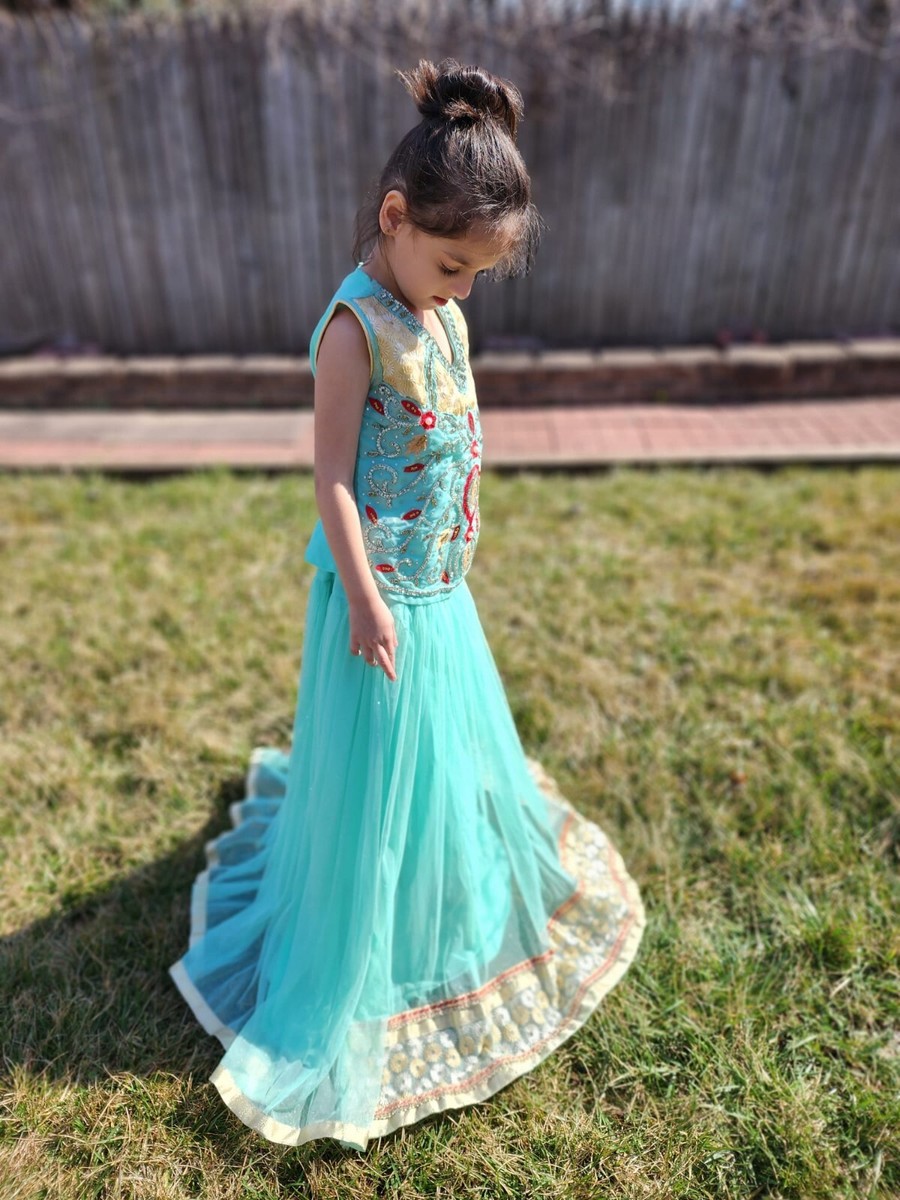 Aqua blue pakistani embellishments indian girls traditional dress | eBay Aqua blue pakistani embellishments indian girls traditional dress | eBay