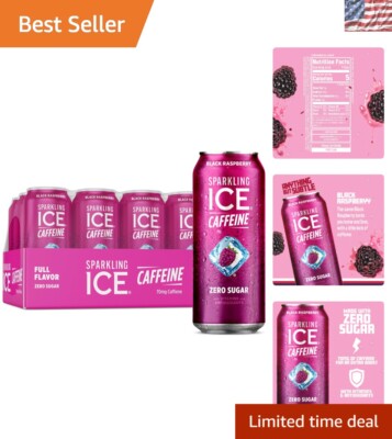 Refreshing Black Raspberry Sparkling Water with Caffeine, Antioxidants - 12 Pack