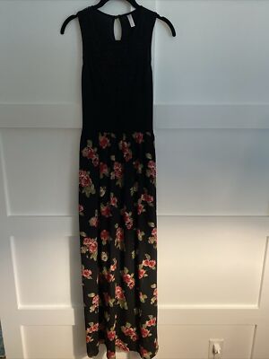 XHILARATION BLACK FLORAL MAXI DRESS SIZE SMALL