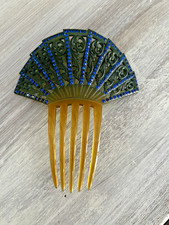 Vintage Art Deco Blue Rhinestone Hair Comb Hair Ornament 2a 