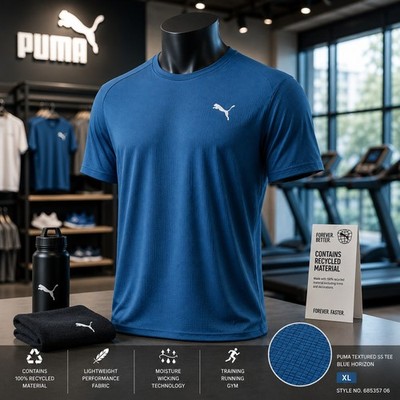 Puma Textured SS Tee Blue Horizon XL Herren Training Laufen Gym T-Shirt Neu mit Etikett