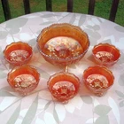 Antique Fenton BUTTERFLY & BERRY Marigold Carnival Glass 6 Piece BERRY BOWL SET