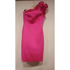 Eliza J.  One Shoulder Dress Womens Size 6 Pink Excellent 3D Floral Sheath