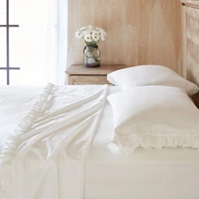 4 Piece Ruffled Sheet Set, Solid White 650 TC Cotton, for Queen Queen XL Full XL