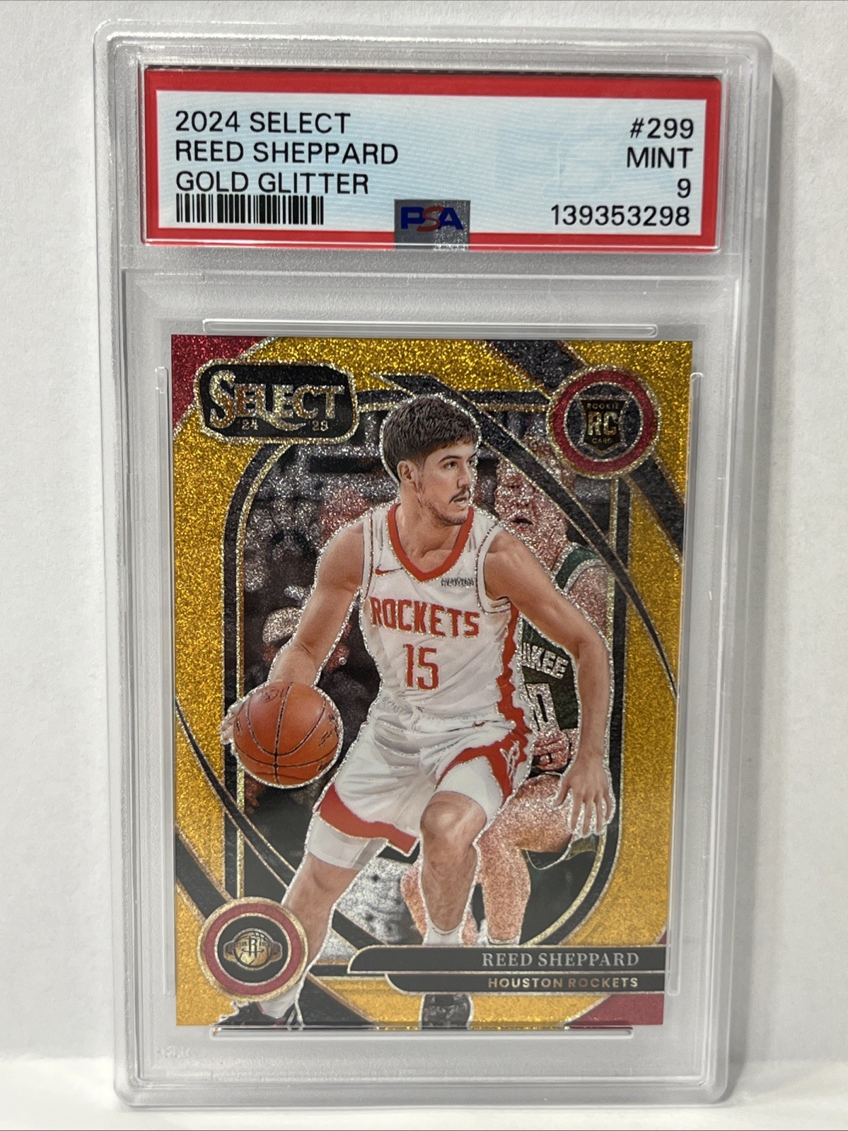 2024-25 Panini Select Gold Glitter Prizm Courtside SSP Reed Sheppard RC PSA 9