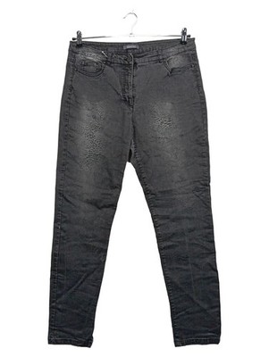 Adagio Damen Jeans Straight Leg Gr. 44 Grau Paisley Muster Stretch