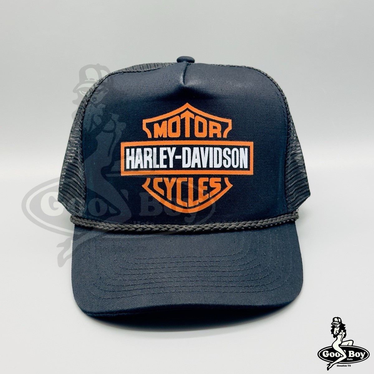 Harley Davidson Hat Vintage Retro Black Trucker Rope Snapback Cap