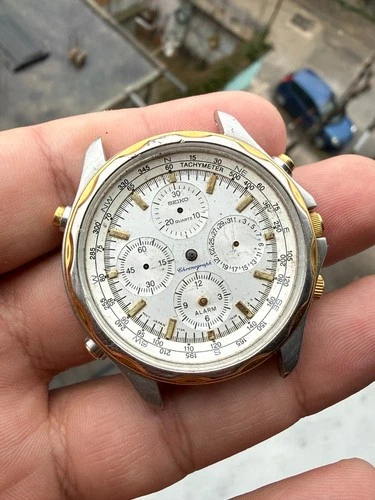 SEIKO 7T34-7A40 CHRONOGRAPH FOR PARTS NO GLASS NOT WORKING