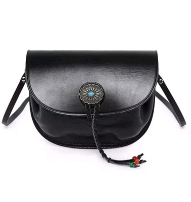 Old Trend Garden Peony Mini Crossbody Leather Saddle Flap Black 8x6x2'' New $123