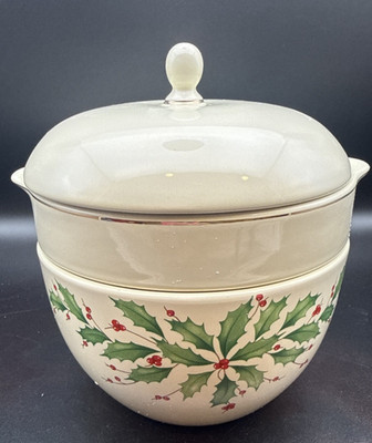 Lenox Holiday (Dimension) One (1) Set of Two (2) Stackable Bowls w/ Lid~~NIB