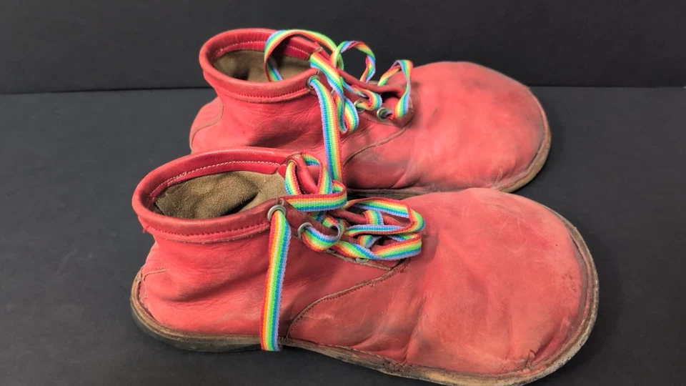 Raro Original De Colección Auténtico Grande Colorido Mantequilla Cuero Suave Circo Payaso Zapatos Foto 2 de 4