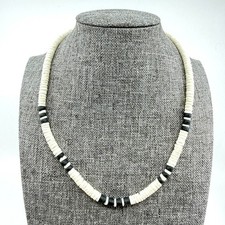 Y2K Surf Style Monochrome Disk Bead Necklace White and Black Beach Jewelry Gift