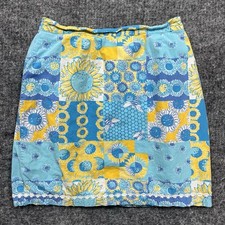 Vintage Lilly Pulitzer Mini Skirt Girls Size 14 Blue Sunflowers Honeybees