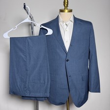 1970s Deansgate Suit Mens 41L 33x29 Blue Solid Vintage Ivy League Wash  Wear