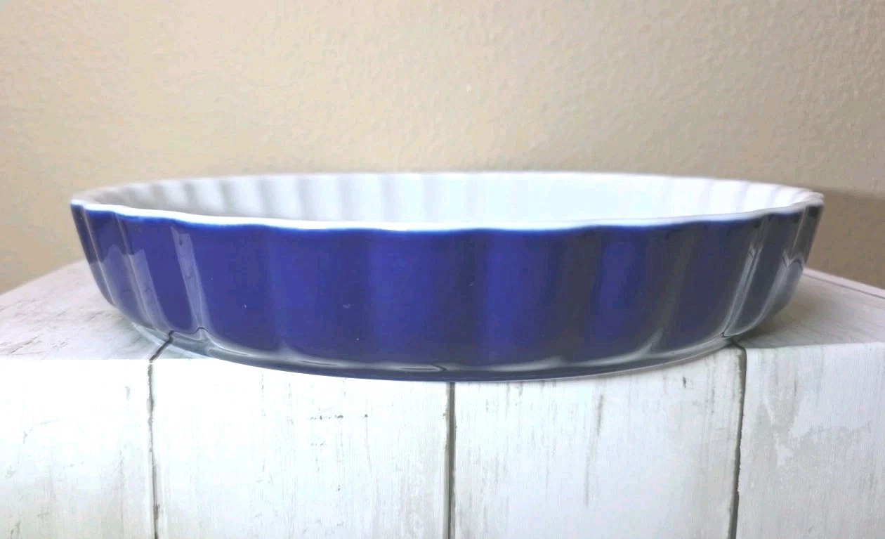 Cobalt Blue Porcelain Fluted Quiche Tart Dish 11" Oven-to-Table Portugal