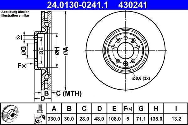 2X Bremsscheibe Vorne Ate 240130 02411 FÜR CitroËN Ds Opel Peugeot Vauxhall-image