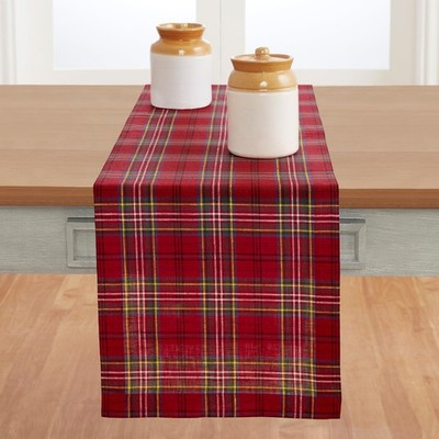 Linen Table Runner 156 Inches Long - 100% Pure Linen Classic Red Tartan Plaid...
