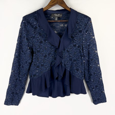 R M Richards Scalloped Sequin Lace Bolero Size 14 Ethereal Sheer Coquette