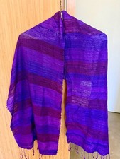 Vibrant Purple Handwoven Raw Silk Scarf EUC