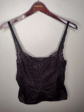 Vintage Vanity Fair Camisole Tank Top 38 Black Lace Lingerie Y2K Floral B25