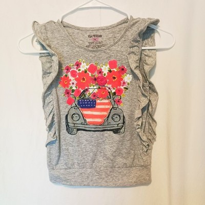 Epic Threads Girls 6X Sleeveless/Ruffle Top Patriotic VW Bug with Flowers
