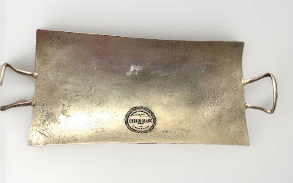 Plato de servir de colección decoración de mesa metal plateado boho MCM bar de vinos grande 26" Estate Foto 4 de 4