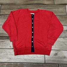 Free People Junior Red Navy Flower Button Up Sweater Women’s Size M