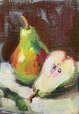 ACEO Original Oil Pear Painting, Still Life, Food, Fruit, Impressionism