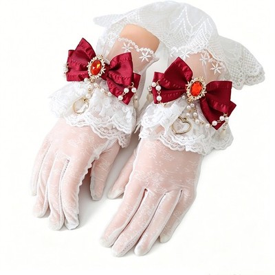 Women Lace Gloves with Bow Victorian Gloves Lolita Glove Bridal Gloves for Party