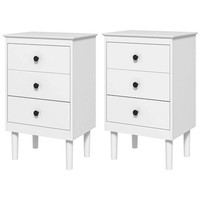HOMCOM Bedside Tables Set of 2 White 3 Drawer Nightstand Modern Style Bedroom UK
