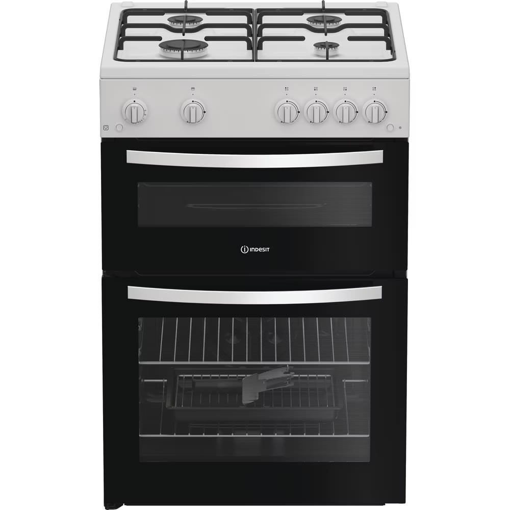 Indesit 600mm Twin Cavity Gas Cooker 4-Burner Hob White ITG6GW