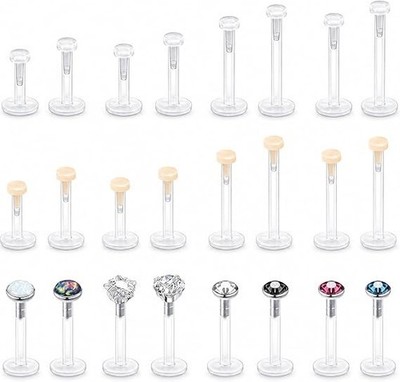 24Stk Bioflex Labret Ashley Lippenpiercing Kunststoff Piercing Stecker Plastik f