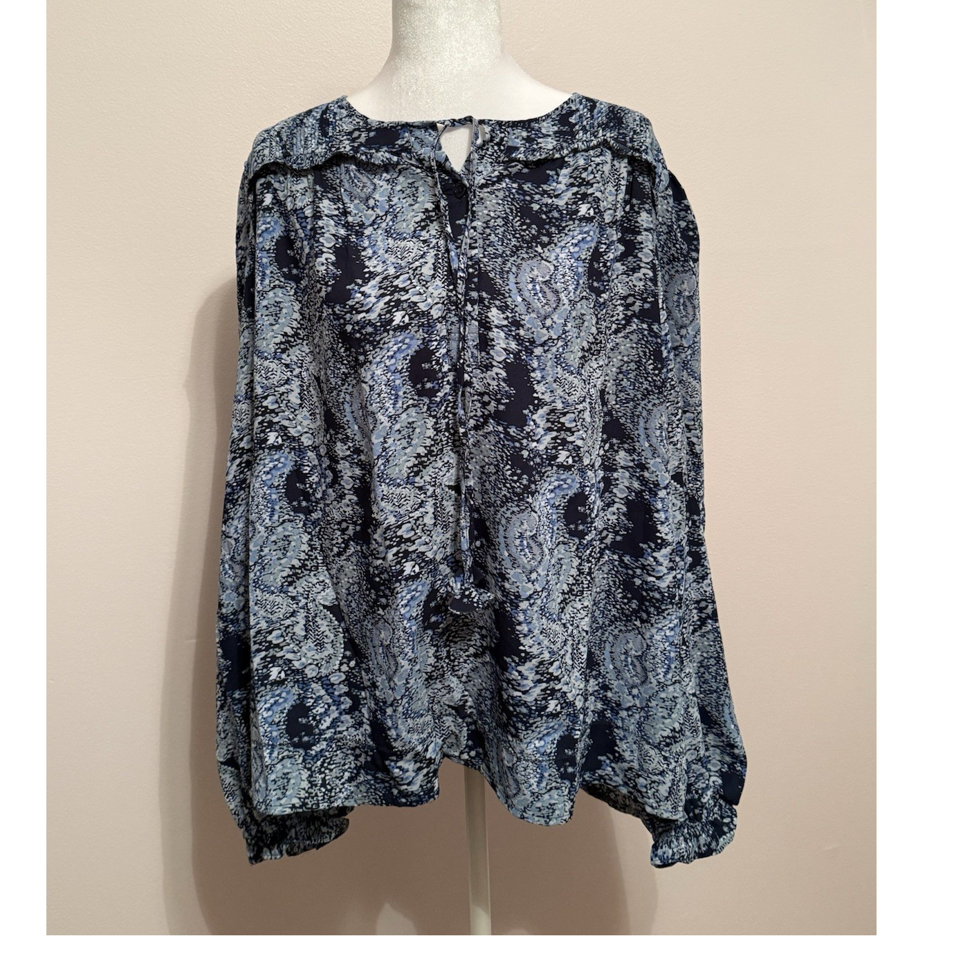 Joie Large Peasant Top Long Sleeve Blue Paisley Women's Blouse