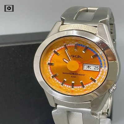 KANJI [Exc+4 w/Box] Seiko ALBA AKA V743-5A10 Day/Date Orange Dial