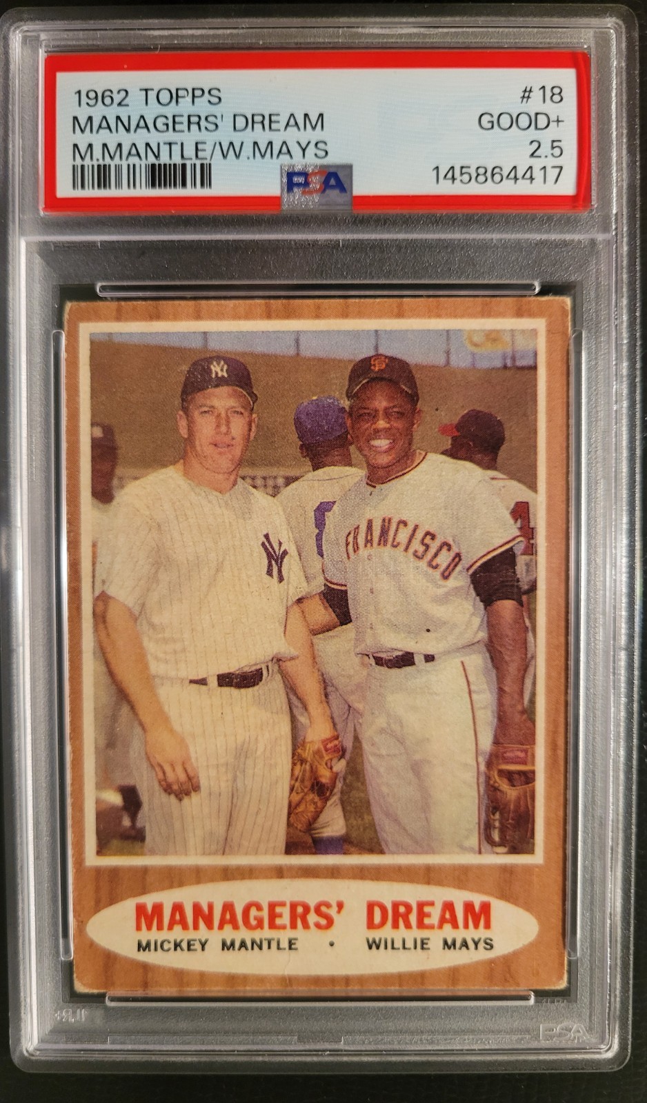 1962 TOPPS #18 MANAGERS DREAM MICKEY MANTLE & WILLIE MAYS PSA 2.5 Mick's MVP YR