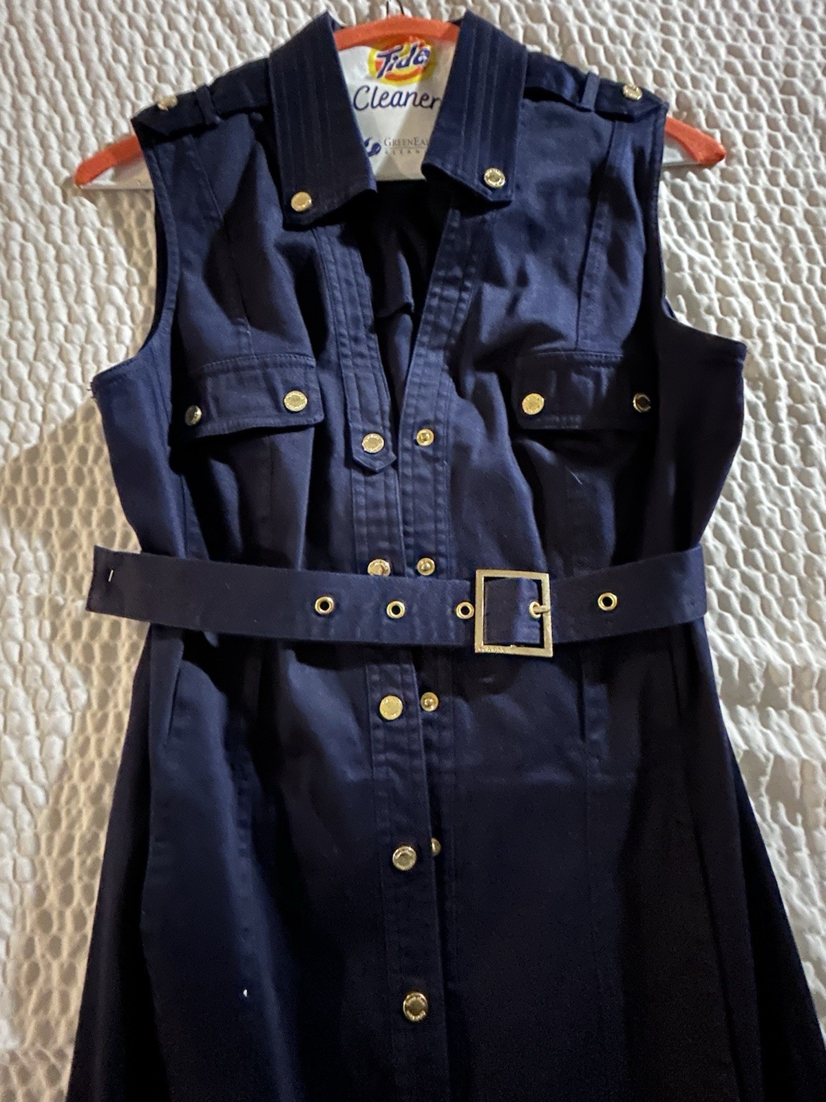 Size 6 Navy Blue CALVIN KLEIN DRESS WITH BELT - WORN TWICE MINT CONDITION!!