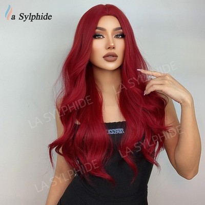 Aquaman Red Middle Part Long Curly Wig Machine Made Synthetic Full Head Wig for