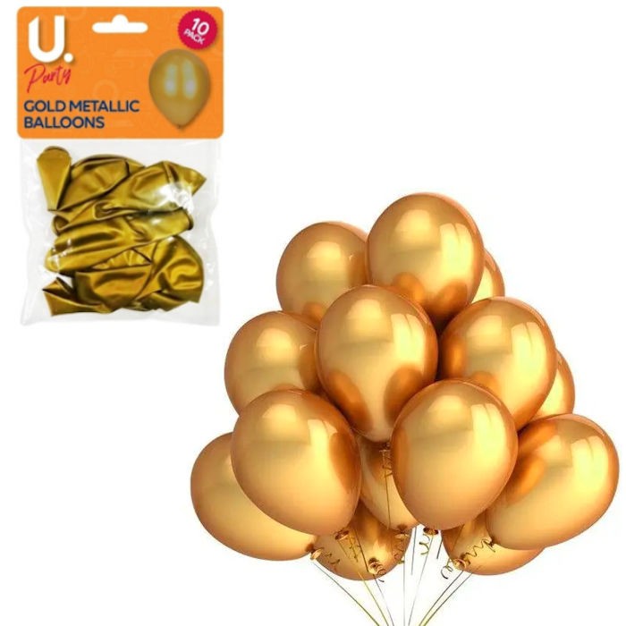 Gold Metallic Balloons 10 Pack 27cm Party Christmas Decoration