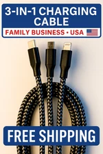 3-in-1 Phone Charger Cable 4ft – USB-C/Micro-USB/Apple 8-Pin – 45W Fast Charge B