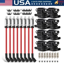 8X OEM Ignition Coil & Iridium Spark Plugs & Wires For Chevy GMC 5.3 6.2L UF413