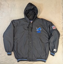 Vintage NFL Detroit Lions Starter Jacket Black W/ Blue Lining Heavy Puffer VGUC
