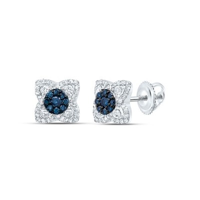 Ohrstecker 0,36 ctw natürlicher Diamant blau Kleeblatt 10 kt Weißgold