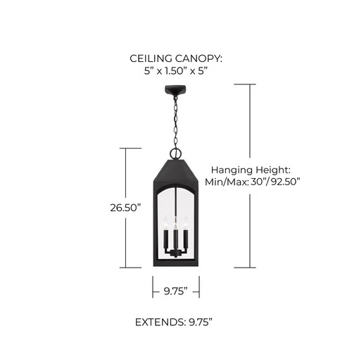 Burton 26 1/2" High Black 4-Light Outdoor Hanging Light - Picture 5 of 6