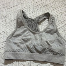 Gray Racerback Sports Bra Wireless Pullover Solid Mesh Stretch Activewear Women