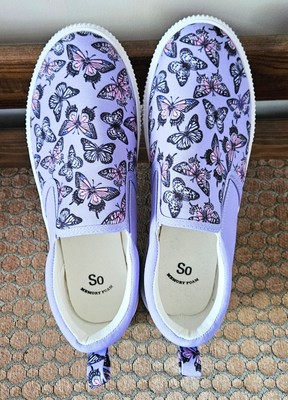 Girl's SO Evalyn Butterfly Slip-On Shoes Casual Memory Foam Sneakers  Purple 6