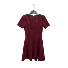 BCBGMAXAZRIA Faux Suede Burgundy Short Sleeve Fit & Flare Mini Dress Sz 4 Small