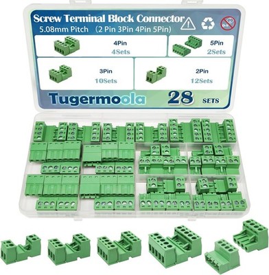 28 Sets Screw Terminal Block Connector Assortment Kit 5.08mm Pitch PCB 2Pin