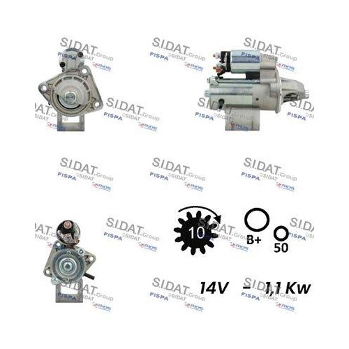 Démarreur Sidat S12VS0022 haute performance 12V pour moteur essence et diesel