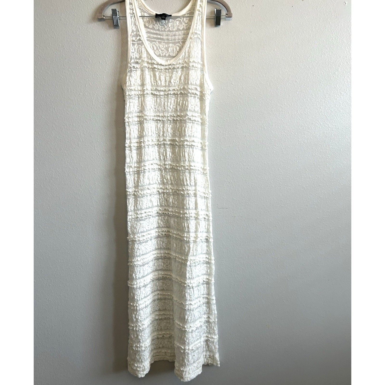 Women’s Dress Maxi Coverup Tank Ivory bodycon Long Beach See Through Lace Fairy image 4