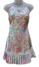 Victoria  s Secret Floral Satin Chemise Slip Dress Vintage 80s Lace Coquette S